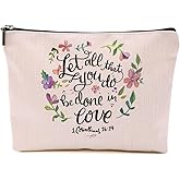 Bible Verse Makeup Bag for Women, Aesthetic Flower Portable Travel Organizer Toiletry Cosmetic Bag with Zipper, Roomy Makeup Bags Skincare Pouches Travel Accessories, Christian Gifts