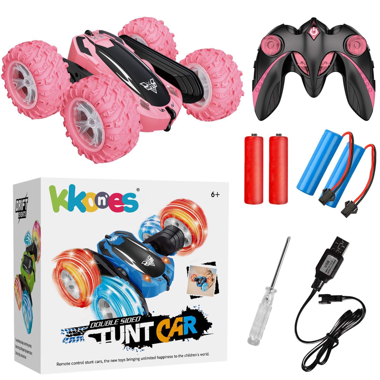 Remote Control Car, 2.4GHz RC Stunt Car, Double Sided 360° Rotating RC Cars with LED Headlight & LED Wheel, High Speed Off Road RC Crawler Xmas Gift for 3 4 5 6 7 8-12 Year Old Girls Toys (Pink)