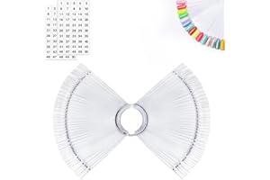 MEFA 100 Pcs Clear Nail Swatch Sticks with Ring and Numbered Tips, False Nail Sample Sticks for Nail Art Polish Color Practice Fan-shaped Display