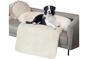 WELLYELO Large Calming Dog Bed Dog Sofa Couch Beds for Large Dogs and Cats Fluffy Plush Dog Mats for Furniture Protector with Washable Cover (41x37x6, White)