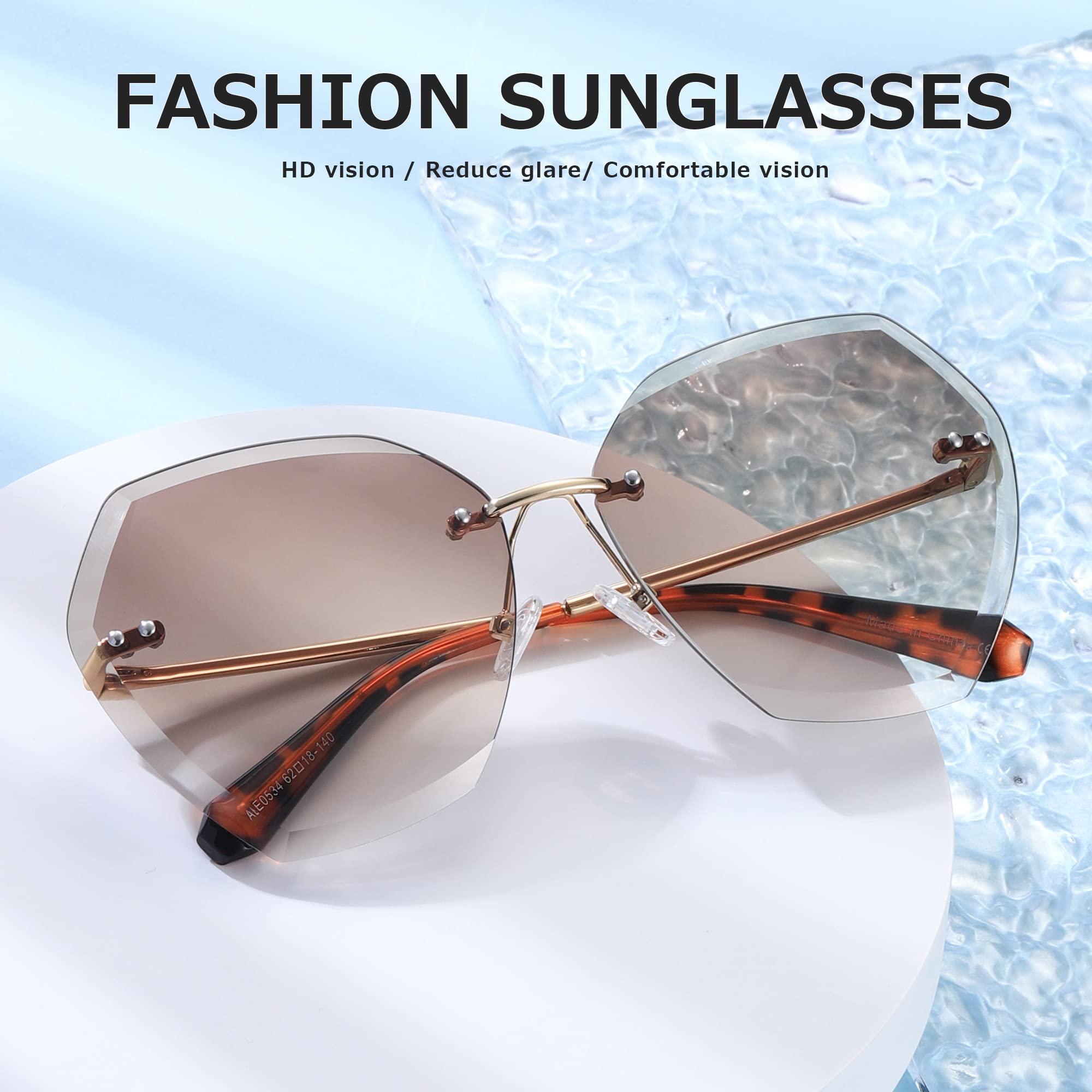 Oversized Rimless Diamond Cutting Lens Sun Glasses AE0534 AEVOGUE Sunglasses For Women Oversized Rimless Liberia | Ubuy main image 2