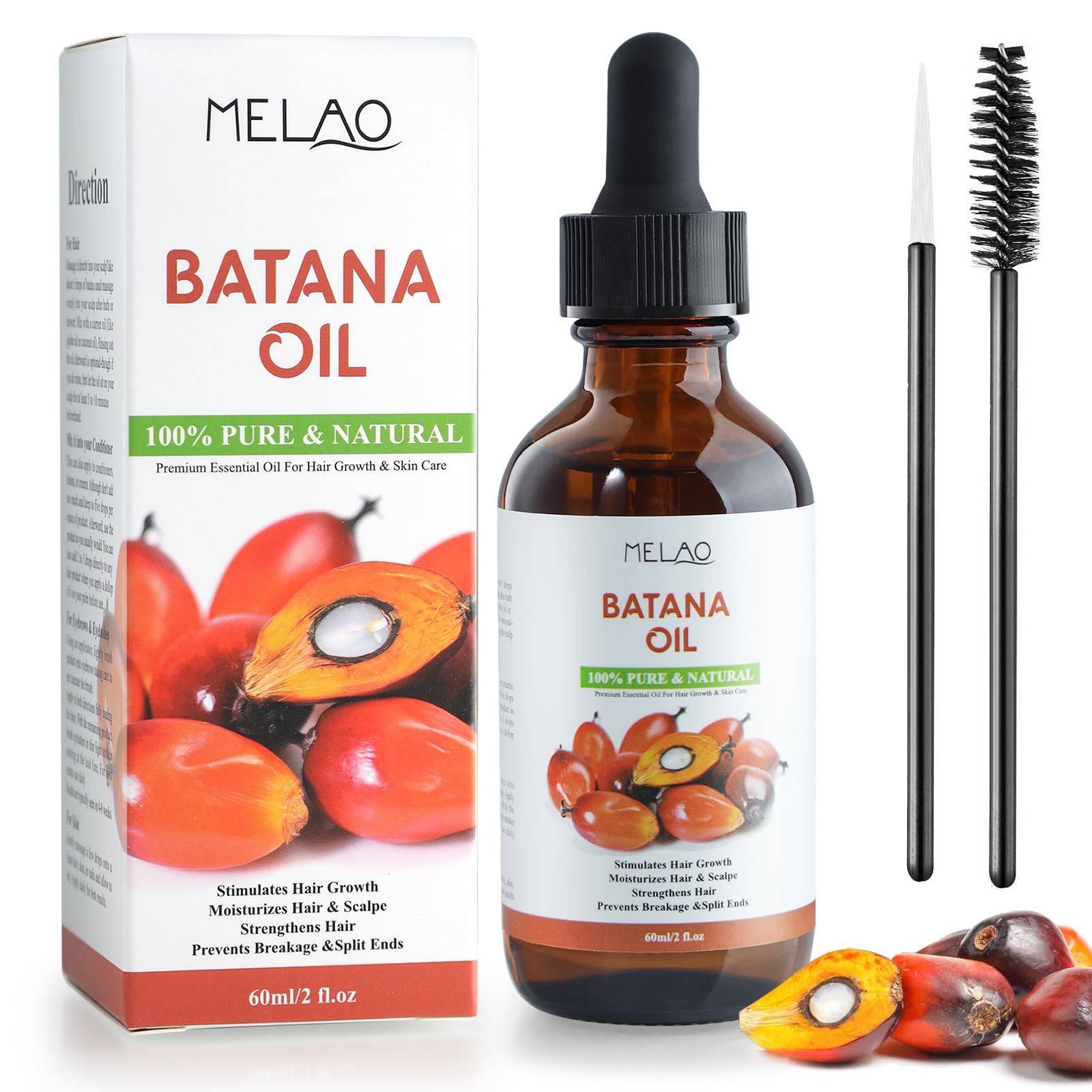 Batana Oil for Hair Growth, Natural Batana Oil Organic Cold Press, Repairs Damaged Hair, Eliminates Split Ends & Increases Shine, Prevents Hair Loss & Breakage for Men & Women, 60ml