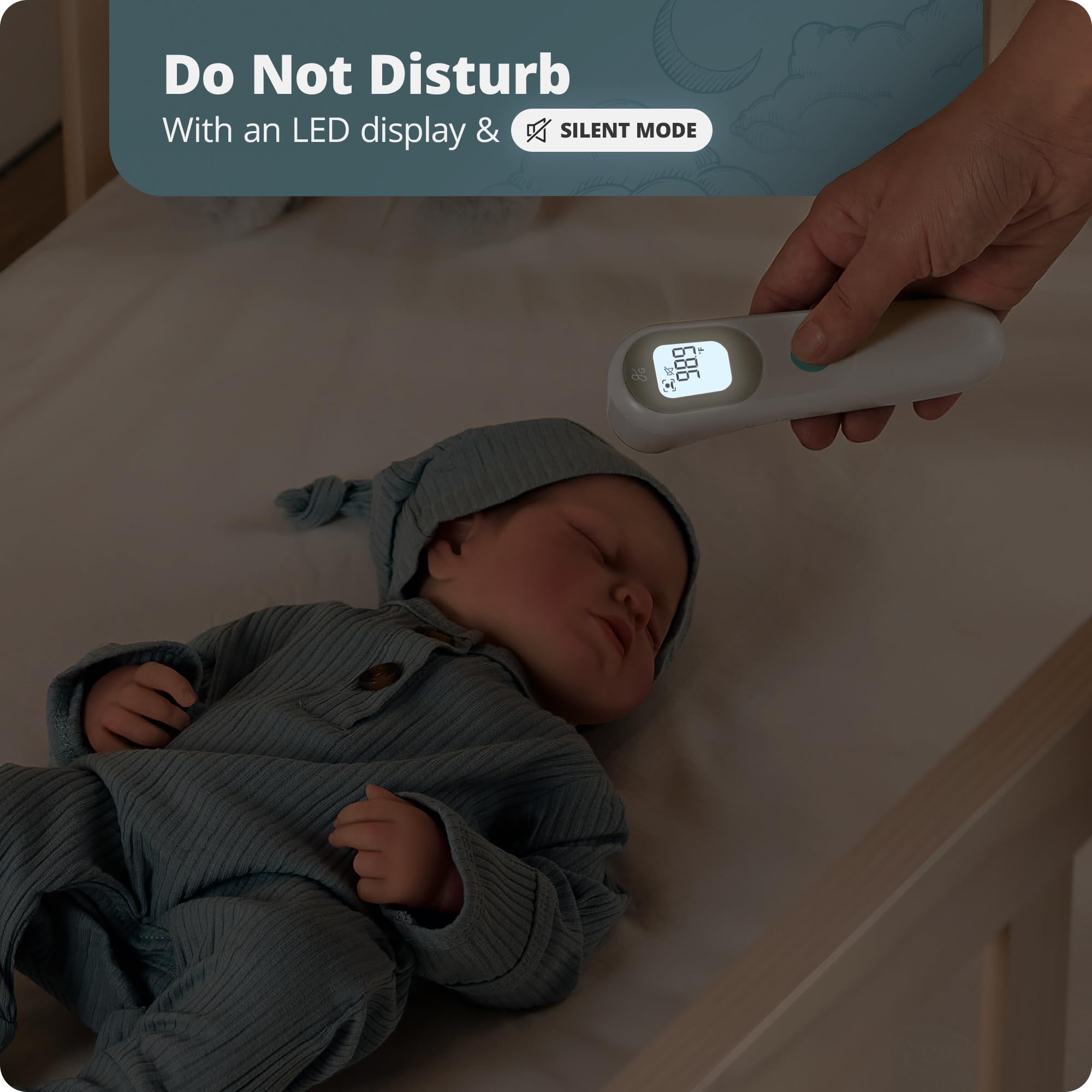 Greater Goods No-Touch Infrared Digital Thermometer for Adults, Kids, and Babies, Forehead Thermometer with Ergonomic Grip, Fever Alarm, White