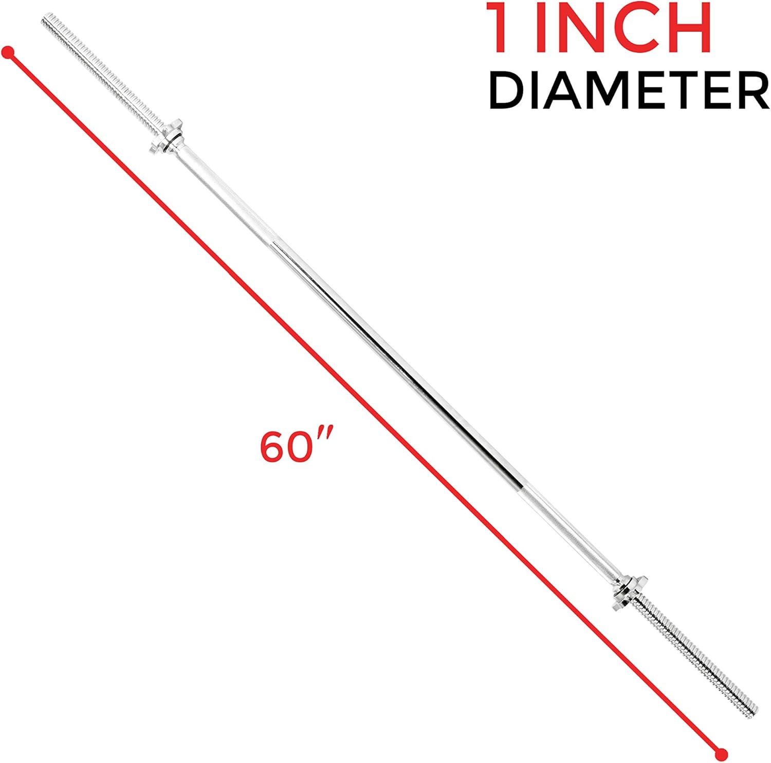 Sunny Health & Fitness 60 in Threaded Chrome Barbell Bar, 1 in Barbell Diameter with Ring Collars - STBB-60 : Weight Bars : Sports & Outdoors