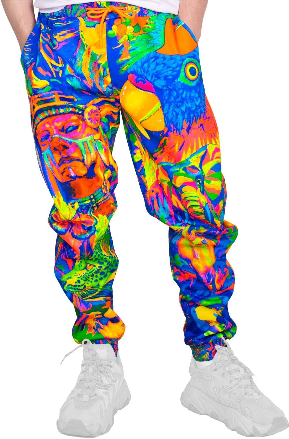 Aofmoka Leopard Ultraviolet Fluorescent Neon Blacklight Handmade Print Sweatpants
