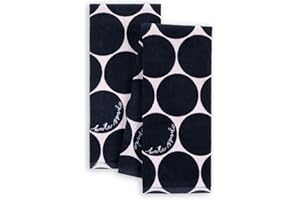 Kate Spade New York Joy Dot Kitchen Towels 2-Pack Set, Absorbent 100% Cotton Velour, Black/Beige, 17"x28"