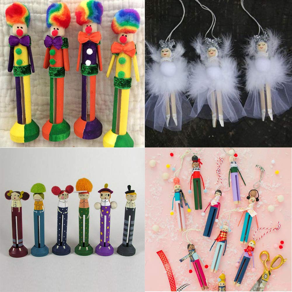 Winlyn 50 Sets Unfinished Wood Doll Pins Doll Clothespins Wooden Round Peg Wood Clothespins and Stands Craft Supplies for DIY Art Painting Projects Doll Ornaments Rustic Country Embellishments