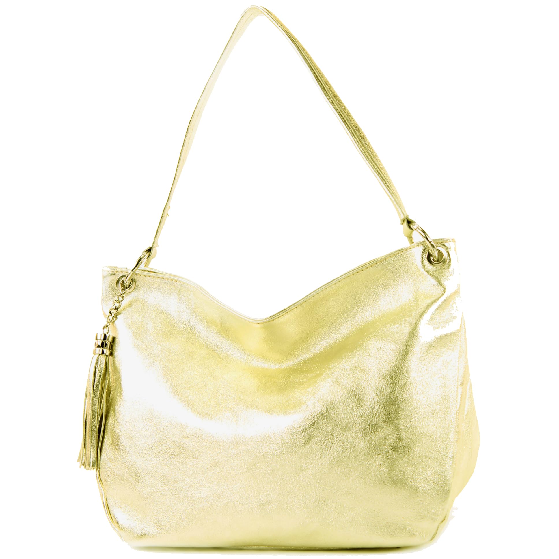 modamoda de - ital. Leather Case Shoulder Bag Shoulder Bag Genuine Leather T154, Colour:Light gold