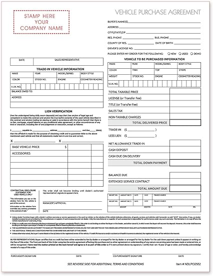 Amazon Com Used Vehicle Automotive Bill Of Sale Purchase Agreement 2 Part Office Products