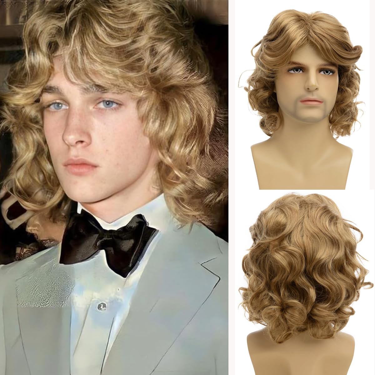 Qnbiar Long Wavy Blonde Wig for Men Natural Layered Fluffy Wig Synthetic Heat Resistant Halloween Cosplay Hair — image 1