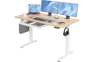 Claiks Standing Desk with Drawers, Stand Up Electric Standing Desk Adjustable Height, Sit Stand Desk Computer Workstation, 55 Inch, Natural
