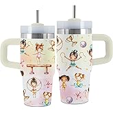 Uibunoo Gymnastics Gifts, 14 Oz Gymnastic Tumbler with Handle & Straw, Thanksgiving Christmas Birthday Gift for Gymnastics Coach, Gymnastic Stainless Steel Tumbler for Daughter, Dance Gifts, 1 PCS