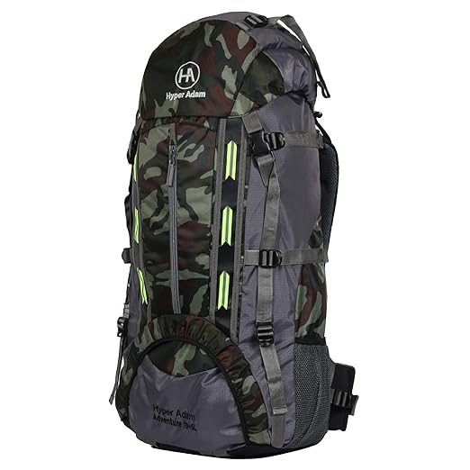 Hyper Adam AN-2004 75 Ltrs Climate Proof Mountain Rucksack Hiking Backpack Trekking Bag Camping Bag Travel Backpack Rucksack Bag with Rain Cover 75 Ltrs (Camo)