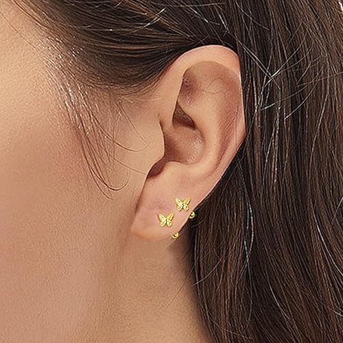 Gold Butterfly Stud Earrings 18K Real Gold Filled Plated Screw