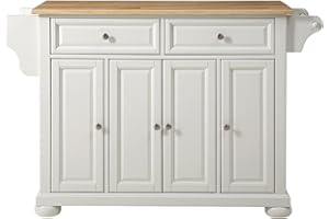 Crosley Furniture Alexandria Wood Top Rolling Kitchen Island Storage Cart, Microwave Stand, Spice Rack, White