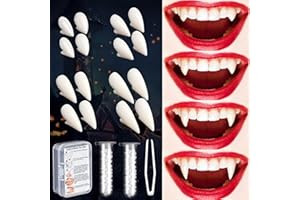 VOVEA Vampire Teeth Fangs, Realistic Vampire Fangs 8 Pairs 4 Sizes Best Value Pack with Adhesive(Practice Needed), Halloween Vampire Accessories Costume Cosplay Fake Vampire Teeth for Adult Halloween