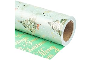 WRAPAHOLIC Reversible Green Christmas Wrapping Paper - Mini Roll - 17 Inch x 33 Feet - Watercolor Green Christmas Tree Wrapping Paper with Metallic Foil Shine for Holiday, Party, Celebration