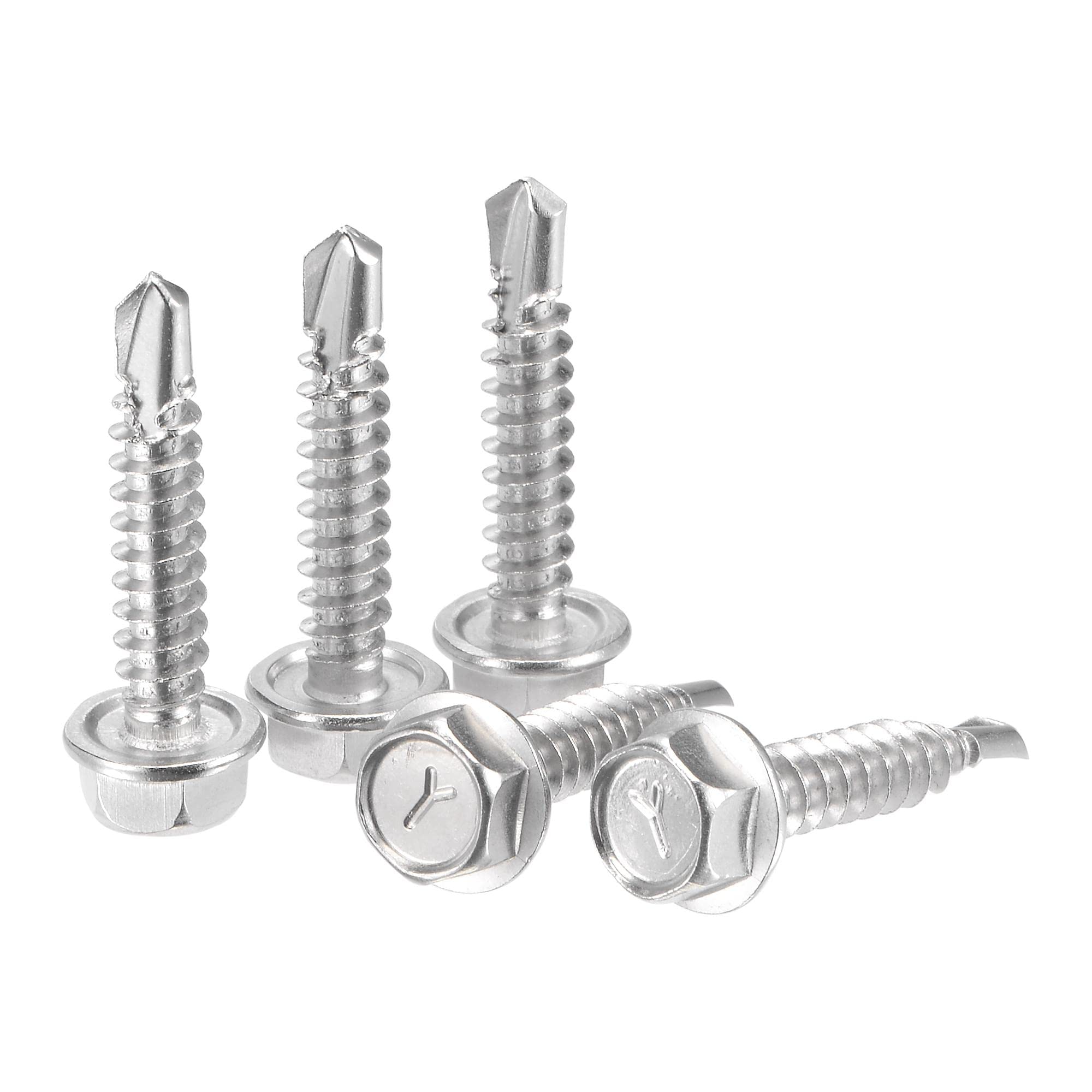 sourcing map Hex Washer Head Self Drilling Screws, #10 x 63/64" 410 Stainless Steel Self Tapping Sheet Metal Screw 50pcs