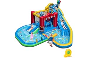 BOUNTECH Inflatable Water Slide with Bounce House, 8-in-1 Amusement Park Water Park, Wet Dry Bounce Castle with Ball Pit, Wat
