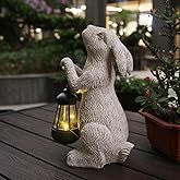 REYISO Garden Statues Rabbit with Solar Lights- Bunny Figurine Outdoor Rabbit Fall Decor for Home Lawn,Balcony-Yard Art Garden&Patio Whimsical Decor,Unique Housewarming&Birthday Gifts for Women Mom