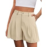 PRETTYGARDEN Womens Shorts Casual 2026 Summer Elastic High Waist Zipper Button Tailored Shorts Pleated Beach Vacation Clothes
