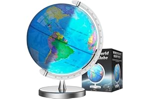 Voxelure 12" Illuminated World Globe for Children & Adults, Globe Lamp with World Map for Kids, Stable Heavy Metal Base, Interactive STEM Learning Gift & Night Light
