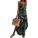 Zeagoo Women's Casual Sundress Summer Maxi Sleeveless V Neck Split Boho Beach Dress Travel Vacation Dress with Pockets