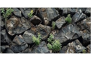 Dizifinn Stone Aquarium Background, Underwater Rock Plant Fish Tank Background Rocky Terrarium Background Black, Polyester Background with 6 EVA Double-Sided Tapes 36x18 inches/90x45
