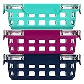 Ello Duraglass 3.4 Cup Meal Prep Sets 6Pc, 3 Pack Set- Glass Food Storage Container with Silicone Sleeve and Airtight BPA-Free Plastic Lids, Dishwasher, Microwave, and Freezer Safe, Berry