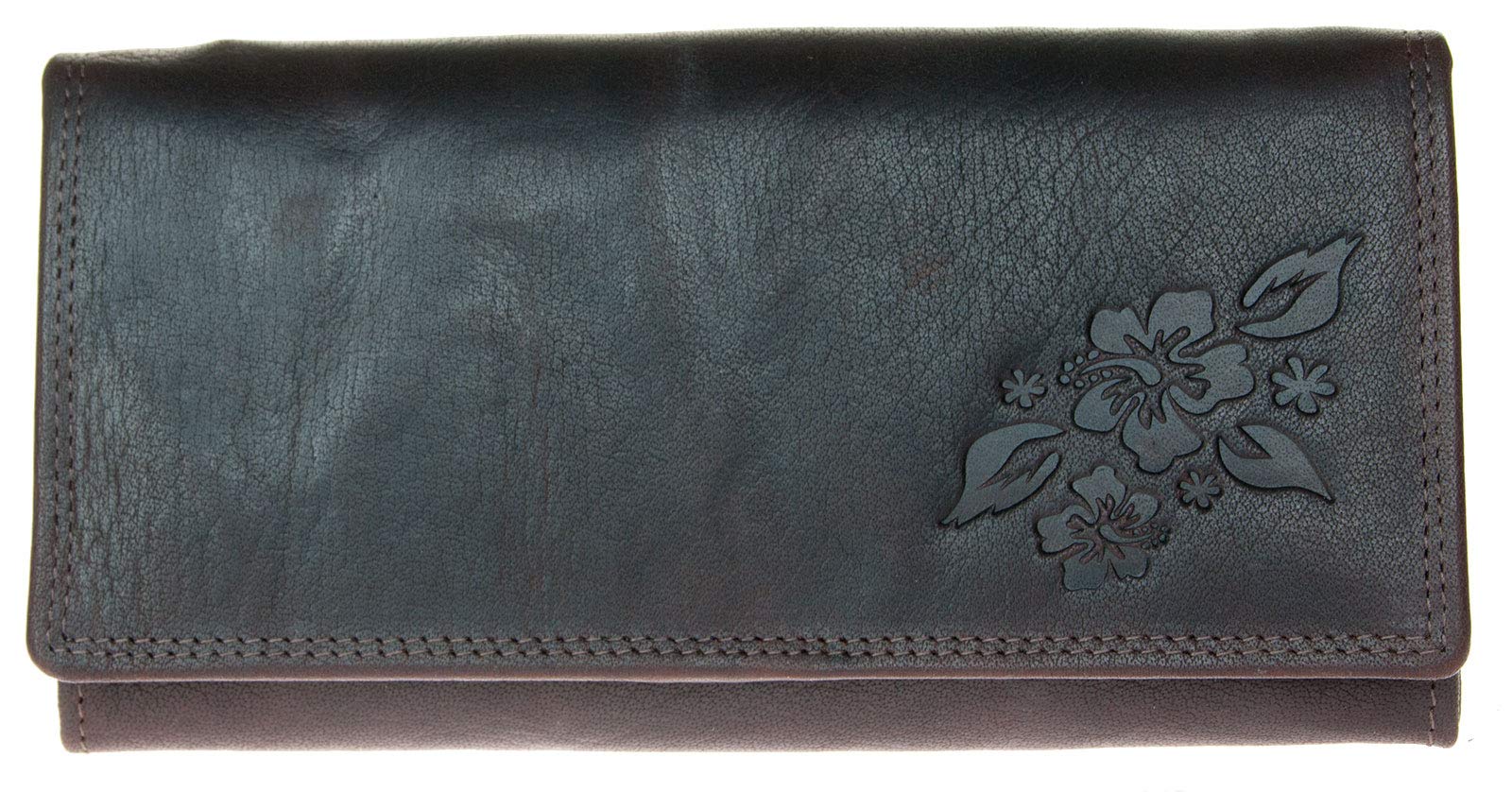 FLW Women's Brown Oiled Genuine Leather Wallet with Partial Ornamental Stamping