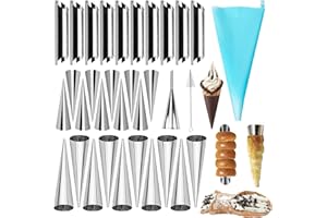 VolksRose 30pcs Cream Horn Mold, Cannoli Forms Tubes Kit, Stainless Steel 20pcs Cone Shaped and 10pcs Tubular Shaped Baking Molds for Danish Pastry Lady Lock Form Cream Roll Croissant