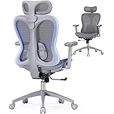 amseatec Ergonomic Office Desk Chair, Comfortable Computer Gaming Chair, Breathable Mesh Back & Seat, Adjustable Armrest & Headrest, Lumbar Support, Butterfly Design for Home Office (Gray)