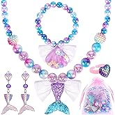 Chillife Mermaid Toys Princess Mermaid Jewelry for Girls Necklace Bracelet Ring Earrings for Kids, Mermaid Accessories Set for Girls Age 3-8 Mermaid Costume Birthday Party