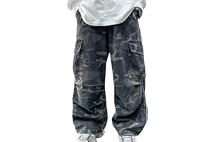 Boys Cargo Jeans Baggy Wide Leg Straight Streetwear Jeans Pants Kids Toddler Oversized Pockets Loose Denim Trousers