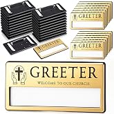 Rivvlive 12 Pcs Church Greeter Badges Name Tags with Pins | Gold Plastic Greeter Badges with Pin Backs for Church Welcome Teams, Uniforms, Sunday Services, and Gatherings