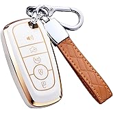 Key Fob Cover for Ford with Keychain Explorer Bronco Escape Edge Expedition Mustang F150 Lincoln ( Ivory)