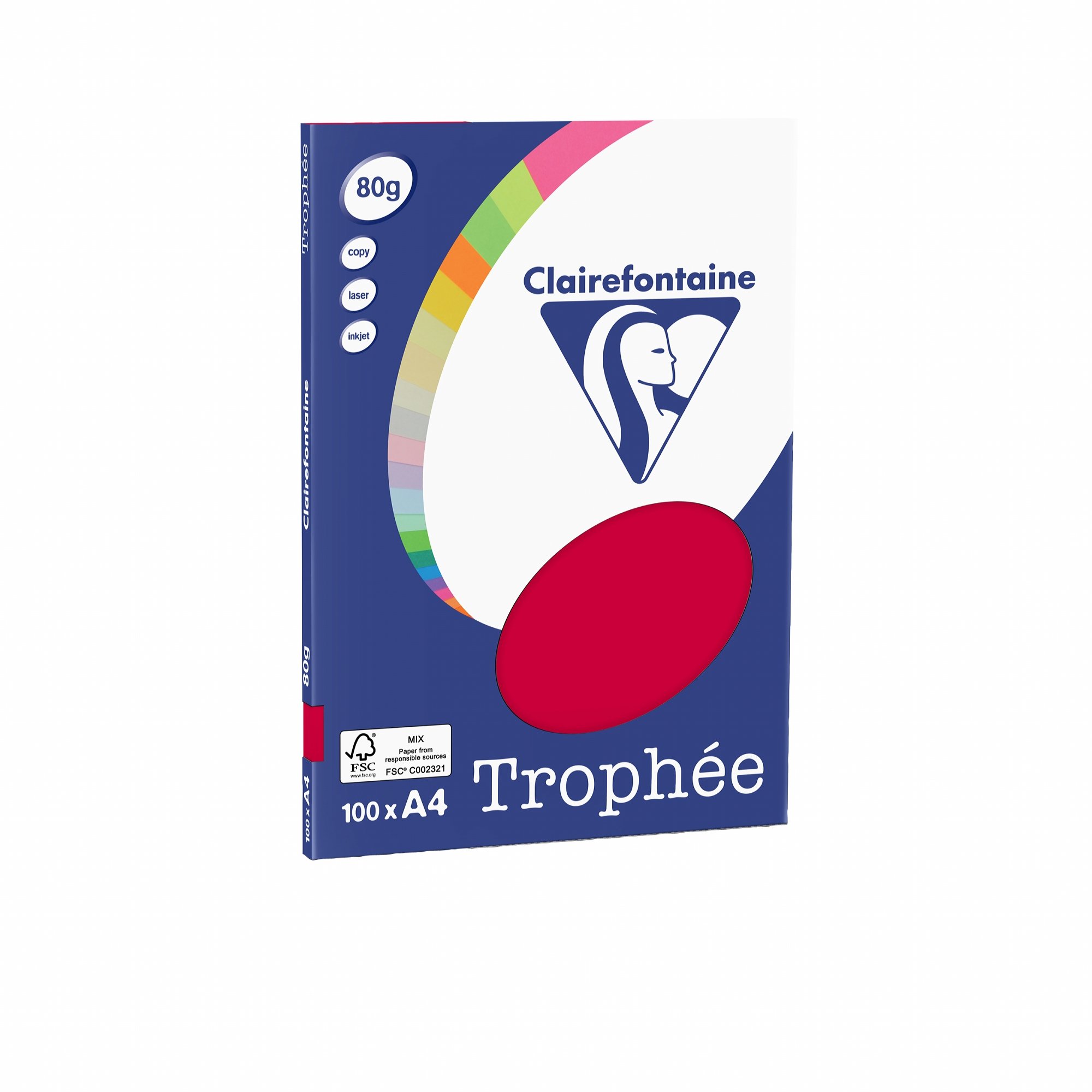 Clairefontaine Trophee Copying Paper (A4, 80g/m², 100 Sheets) A4, 21 x 29.7 cm Rouge groseille
