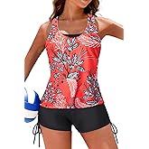 Yonique 3 Piece Womens Tankini Swimsuits with Shorts Athletic Bathing Suits Tank Tops with Bra and Boyshorts