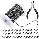 Mudder 65 ft Ball Necklace Chains, 2. 4mm Bead Link Dog Tag Chain Roll with 40 Ball Connectors and Plier for Necklace Hanging Ornament Key Chain Dog Pet Tags(Black)