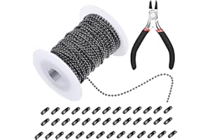 Mudder 65 ft Ball Necklace Chains, 2. 4mm Bead Link Dog Tag Chain Roll with 40 Ball Connectors and Plier for Necklace Hanging Ornament Key Chain Dog Pet Tags(Black)