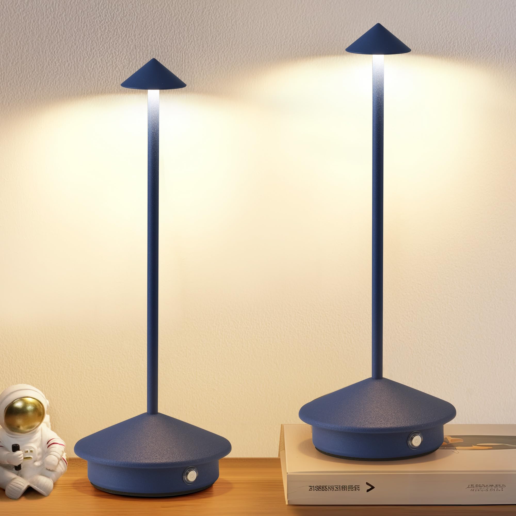 NEWSEE Modern Cordless Table Lamp Set of 2, Portable LED Desk Lamps, 4000mAh Rechargeable Battery Operated Lighting for Bedroom Dining Room Restaurant Coffee Shop Outdoor Camping Night Light (Blue) Image