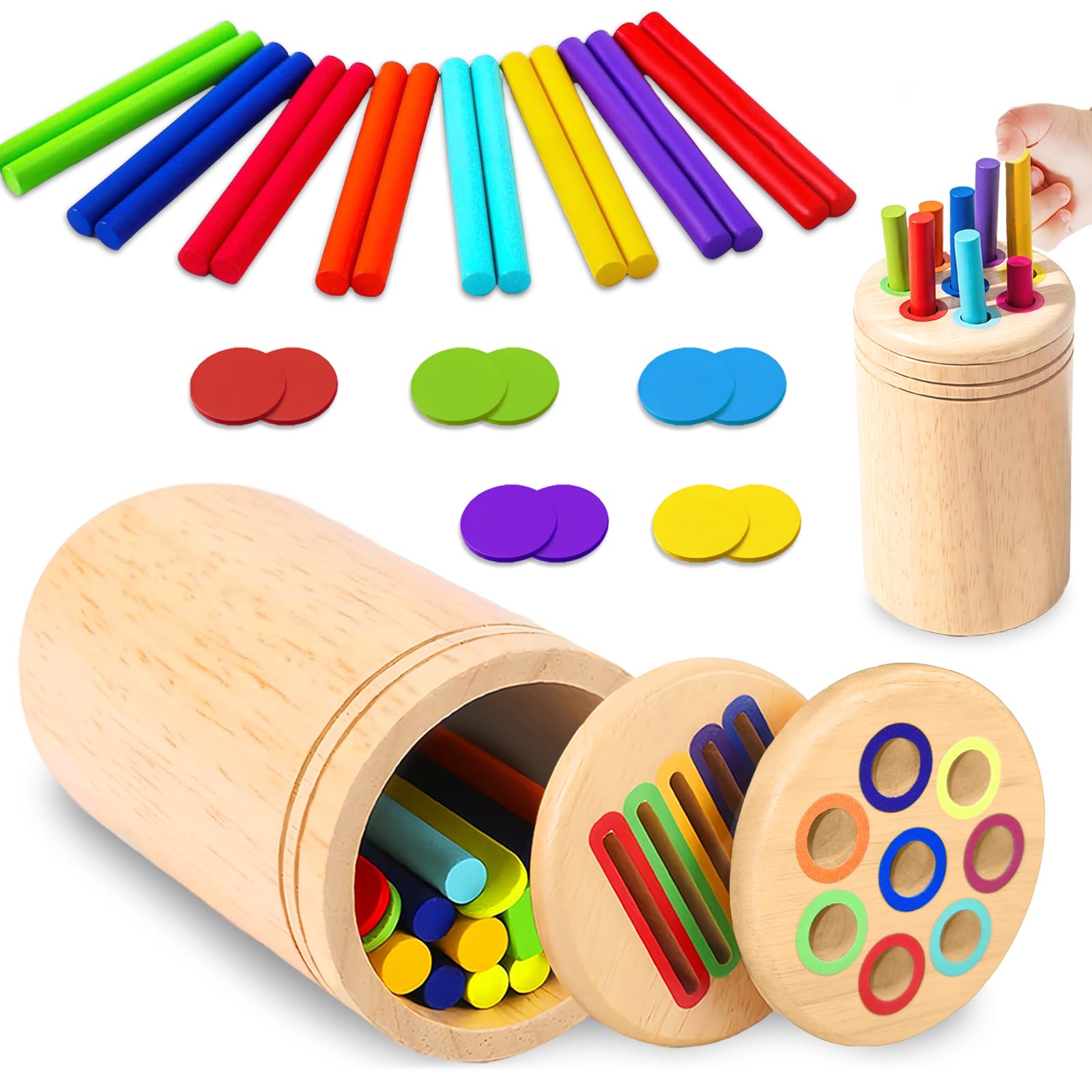 AMFUN Montessori Wooden Toys for 1 2 3 Years Boys Girls,Wooden Color Sorting & Development Toy | Birthday Gifts for Toddlers 1-3 Year Olds | Educational Learning Toys for 1 2 3 Year Old Boy Girl