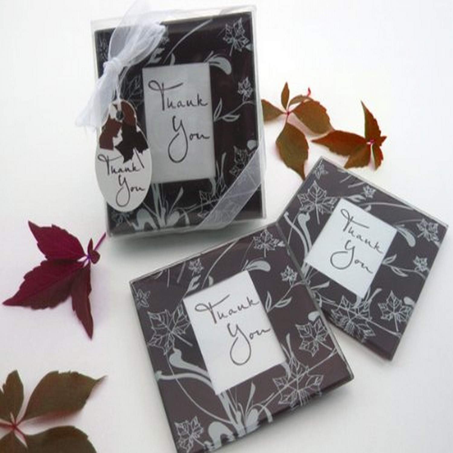 "Falling Leaves" Leaf Themed Glass Photo Coasters, Set of 2