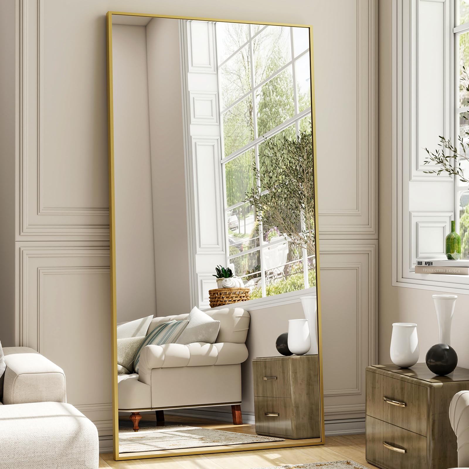 Photo 1 of ***STOCK IMAGE FOR SAMPLE*** Easly 28"x18" Full Length Mirror, Adjustable Standing/Wall Mounted Floor Mirror for Bedroom, Living Room, Entryway, Large Gold Leaning Mirror
