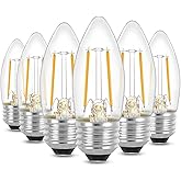 Energetic B10 B11 LED Filament Bulb E26 Candelabra Medium Base 2700K Soft White, 4W, Equivalent 40W, 300 Lumens Dimmable Decorative Candle Light Bulb for Ceiling Fan, Pack of 6