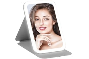 Luminar bowo Vanity Tabletop Mount Mirror with Lights, Travel Makeup Mirror 360° Rotation Touch Screen 3 Colors Light Modes 72 LEDs USB Rechargeable, 1200mA 5.5x8-Inch Desk Compact Mirror Pink