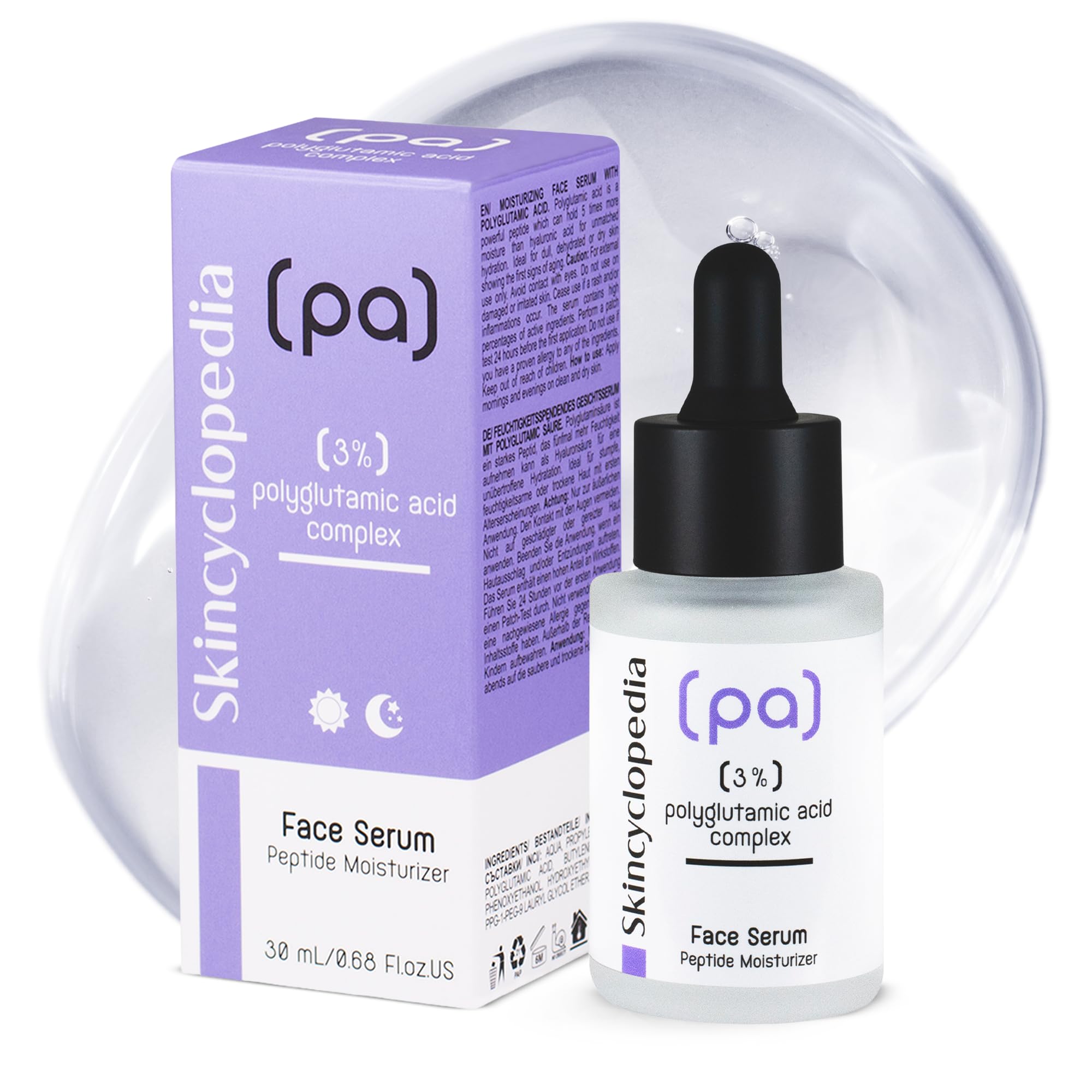Skincyclopedia 3% Polyglutamic Acid Serum with Retinol and Hyaluronic Acid - Peptide Moisturiser for Oily, Combination, Dry, Sensitive and Acne Prone Skin - Hydrating Serum for Men and Women, 30ml