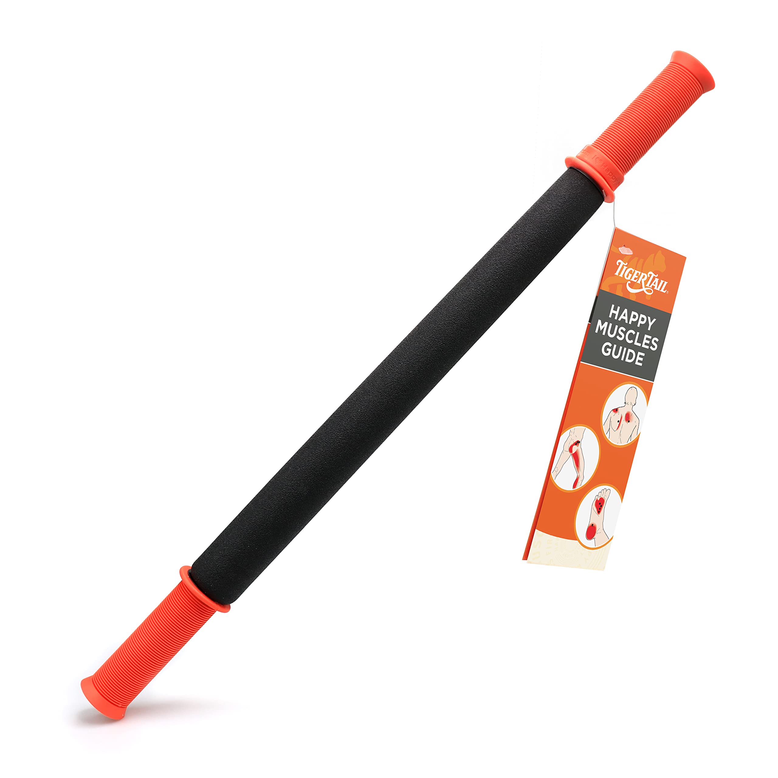 Tiger Tail 22in Massage Stick Portable Roller, Handheld, Deep Tissue Foam Roller, Myofascial Release Tool for Legs, The Long One 22, Made in USA, Orange Black