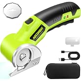 Cordless Electric Scissors: 4V Rechargeable Rotary Cardboard Cutter, 3000mAh Battery, with LED Light &amp; Safety Lock, 2 Blades, Electric Box Cutter for Fabric Carpet Carton Plastic Leather Cloth