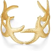 TOVABA Wide Cuff Bracelets for Women, Chunky 14k Gold Arm Cuff Large Starfish Seashell Bangle Open Wrist Bracelet for Beach Summer